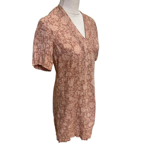 Faherty Tan Floral Faux Wrap Ashley 100% Linen Dress - XS - Picture 4 of 10
